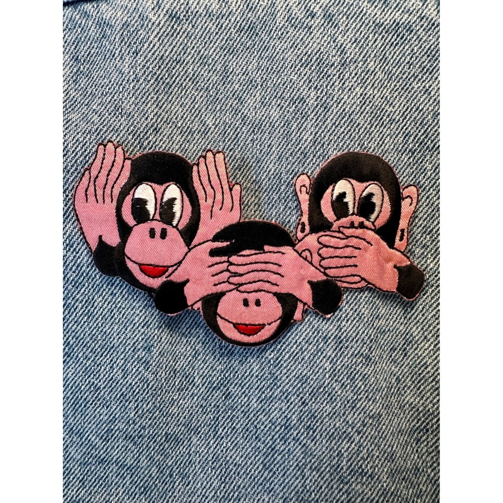 Monkeys Iron On Patch Hear See Speak No Evil Embroidered Applique Vintage